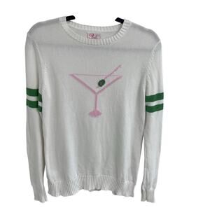 Pink Pineapple Martini Time Sweater White Pink Green Knit Crewneck Womens Small